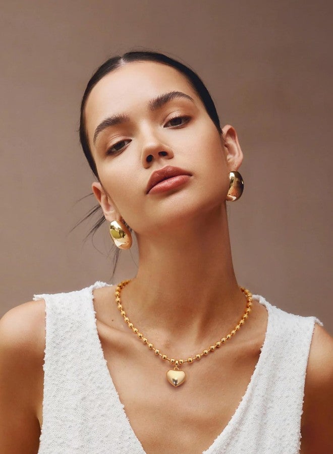 POTESSA 18K Gold Plated Pendant Necklace Puffy Heart Pendant Necklace Chunky Satellite Beads Chain Choker Charm Jewelry - Image 2